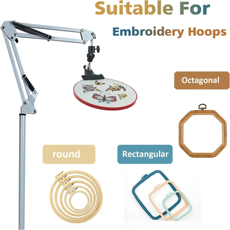 Embroidery Hoop Holder Lap Stand- Cross Stitch Holder Stand Metal Embroidery Stand Adjust For Hoops Durable B