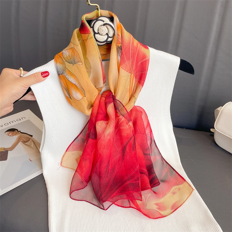 Luxury Brand Women Beach Scarf Georgette Silk Shawls Design Print Headband Female Summer Headband Wraps Sunscreen Hijab 2023 4
