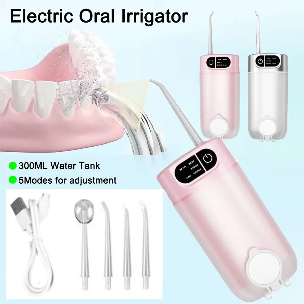 신선한 숨결을 선사하는 300ML 전동 구강세정기, 스마트 무선 치아세정기, 4개의 브러시 헤드, 5가지 모드, 치석 제거기, 교정기 관리