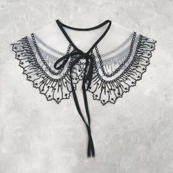 Women Chiffon Lace Fake False Collar Decorative Girls Floral Embroidery Choker Blouse Office Ladies Shawl Bowtie A RAN A YUE