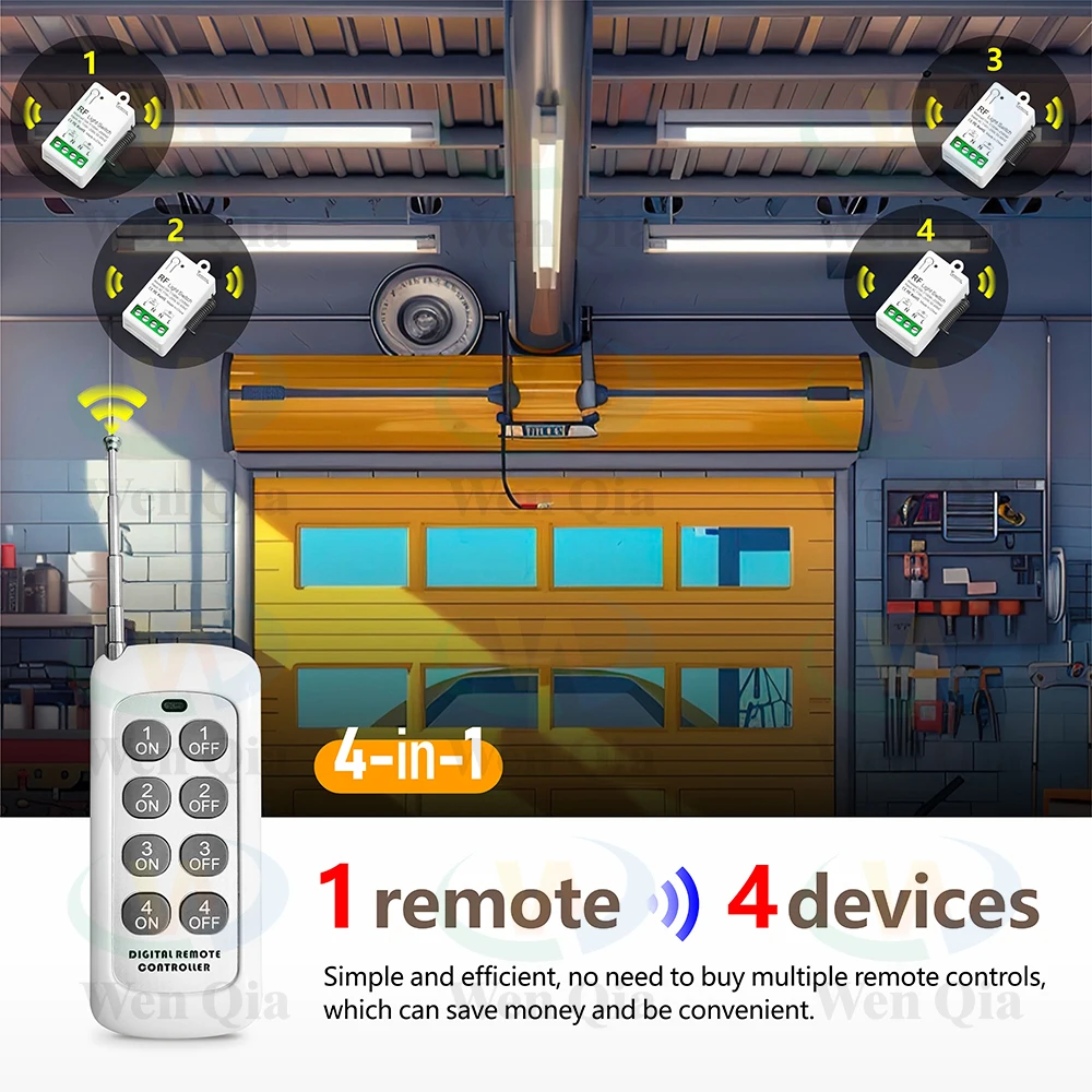Advanced Wireless Remote Control Light Switch with Mini RF Receiver - Long-Range, High-Power Interrupter for LED and Bulb Lighting