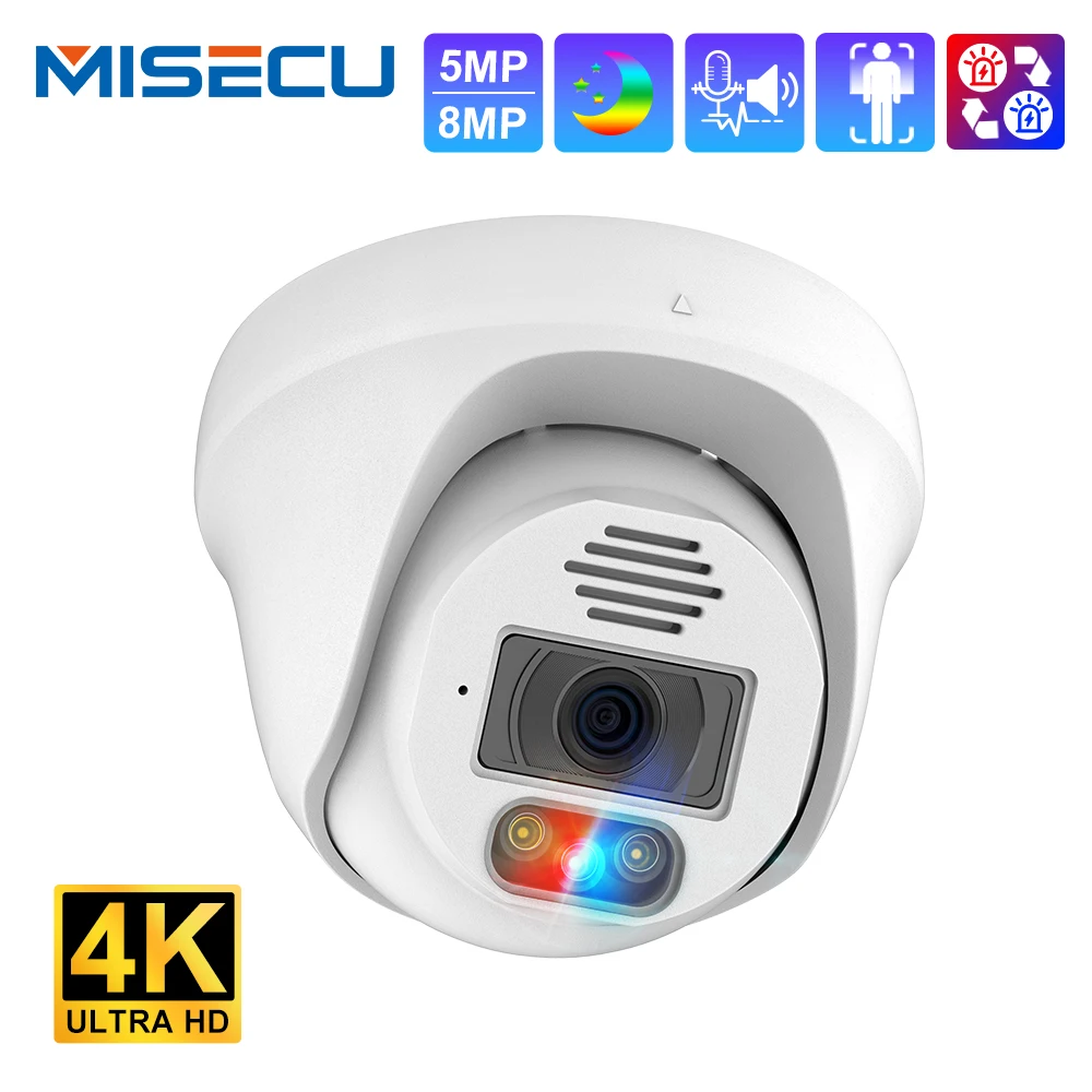 MISECU 4K 8MP 5MP Dome POE IP Camera Indoor Smart Alarm Human Detect Auto Tracking Home Security Surveillance Protection Camera