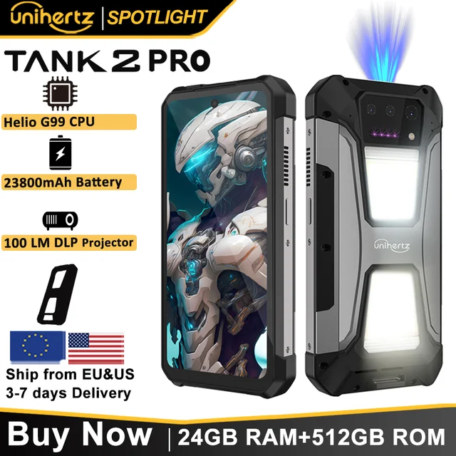 Unihertz Tank 2 Pro 8849 هاتف ذكي متين مع جهاز عرض 2.4K 23800 mAh 24GB + 512GB هاتف محمول أندرويد 14 100MP NFC هاتف محمول 1