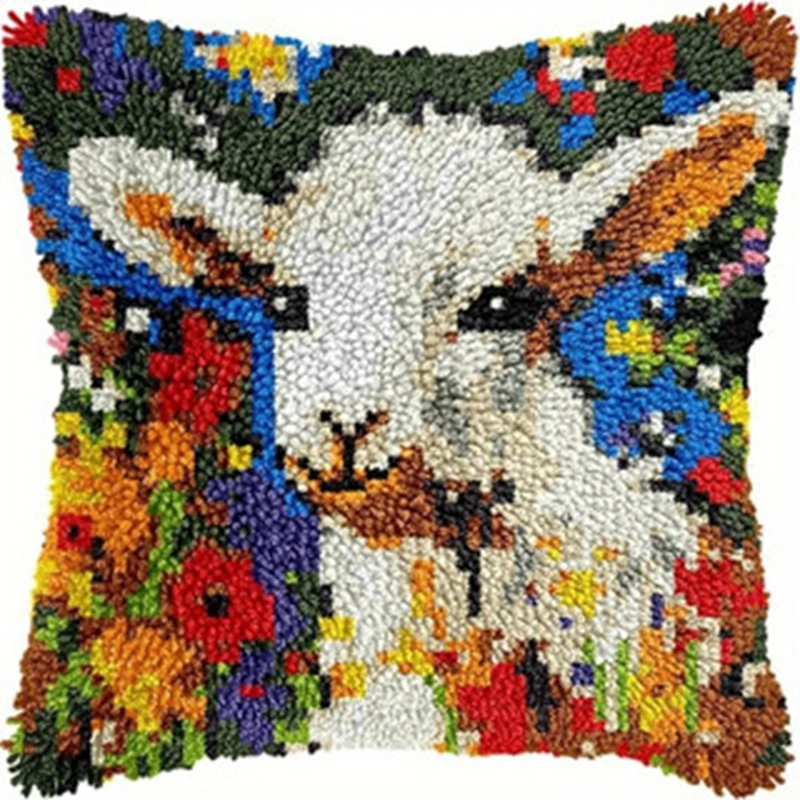 Latch Hook Rug Kit and Pillow Set Forest Animals Series Eco-Friendly Wool Blend Yarn & Canvas Bundle