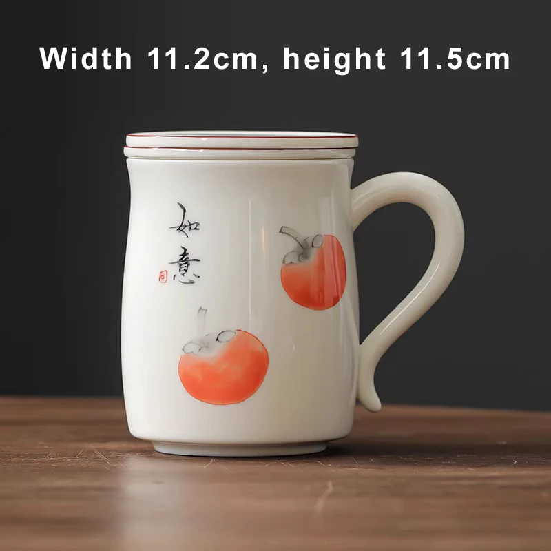 Chinese Style Ceramic Mugs, Home Personal Office Creative Teacup With Cover, Filtered Tea Water Separation, Tea Cups, 330ml, 1Pc