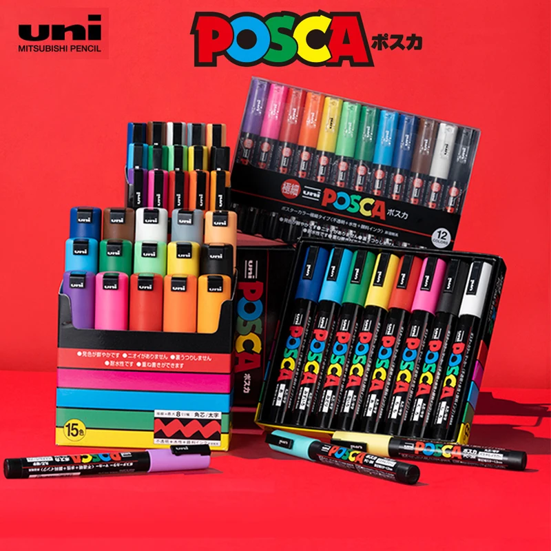 Uni Posca-rotuladores de pintura acrílica, juego de dibujo de