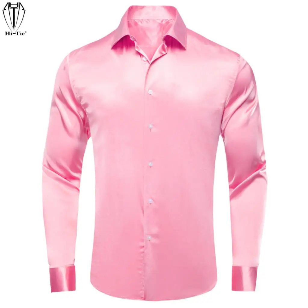 

Hi-Tie Silk Satin Mens Shirts Windsor Lapel Long Sleeve Wedding Business Shirt Cowboy Soft Breathable 30 Colors Spring Male Gift