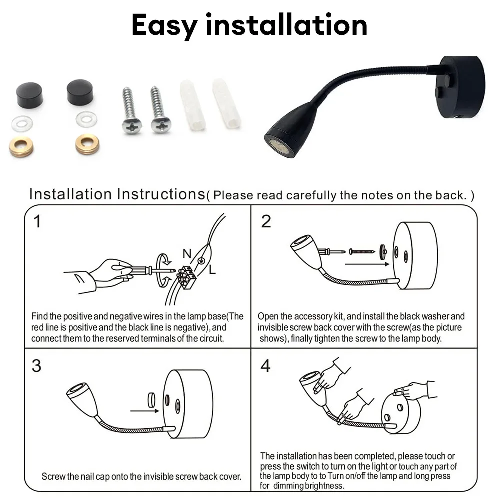 RV Boat LED Reading Light Dimmable Gooseneck Wall Lamp 12V 3W Smart Touch Wall Lamp For Motorhome Yacht Cabin wall light led wall lamp led reading light