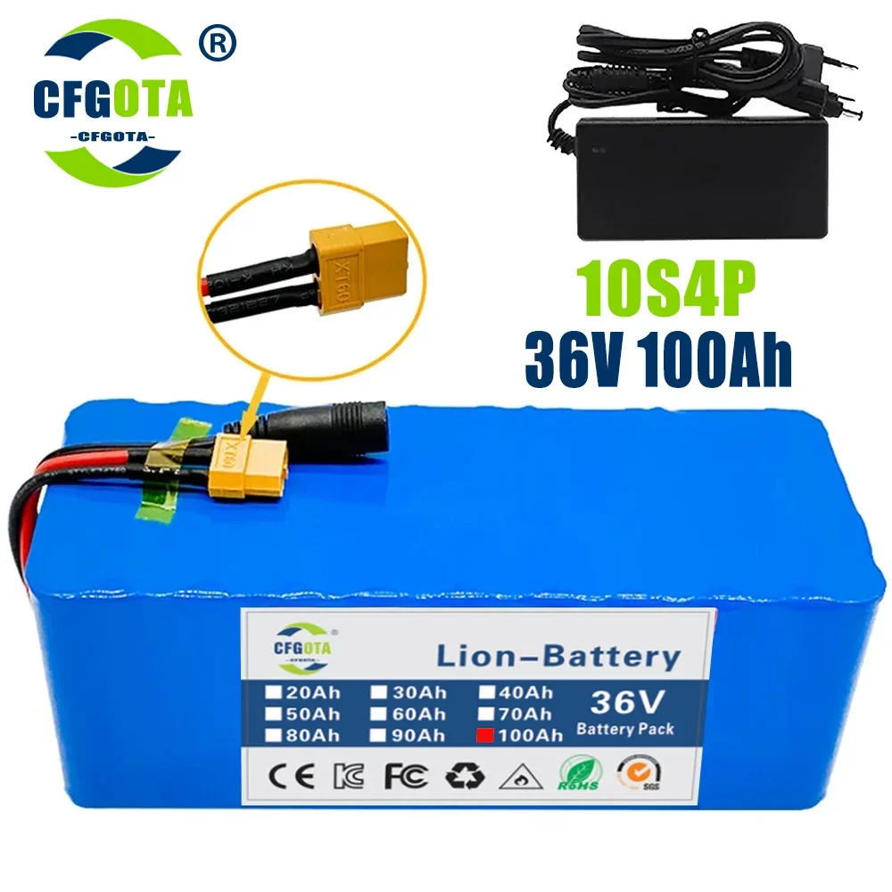 

36V 10S4P 100Ah battery pack 500W high power battery 42V 100000mAh Ebike electric bicycle BMS 42v battery with xt60 plug