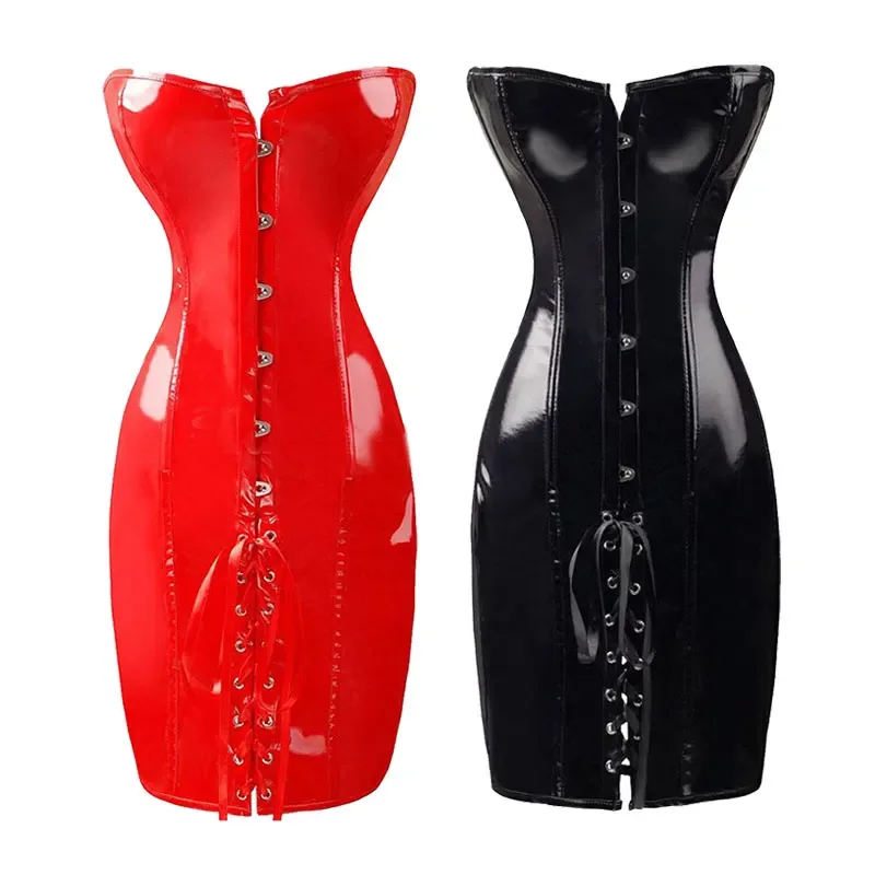 Women Body Slim PVC Corset Sexy Long Leather Bustier PU Leather Steampunk Corset Corset Body Shaper Corsets