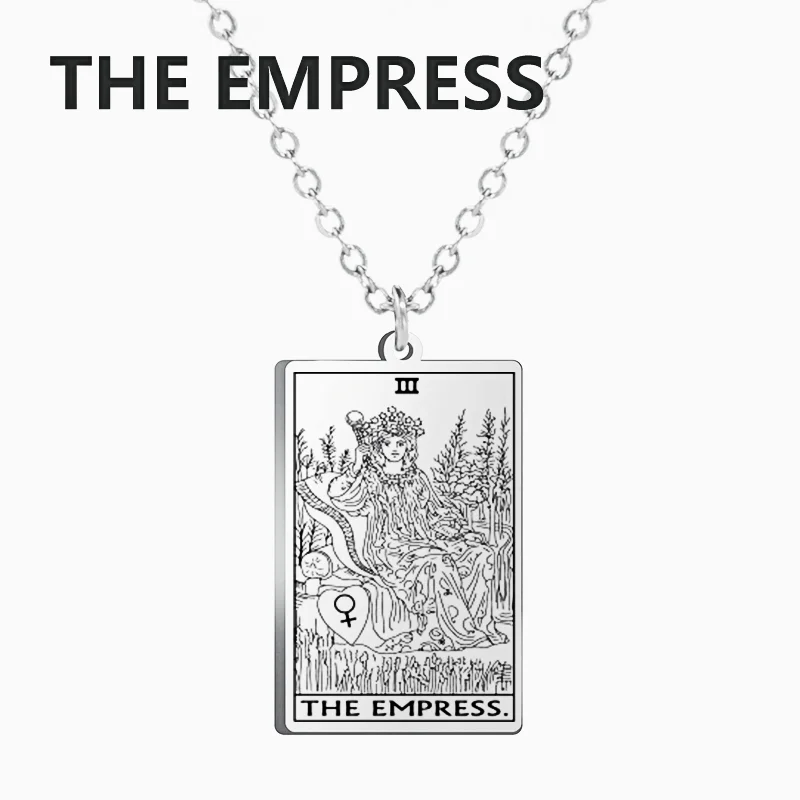 Stainless Steel Major Arcana Tarot Pendant Necklace with Star, Moon, and Death Symbols