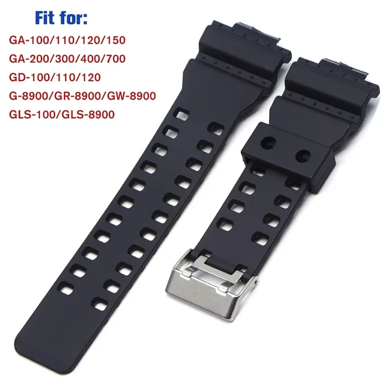 Black Waterproof 16mm Silicone Rubber Watch Strap Replacement Band