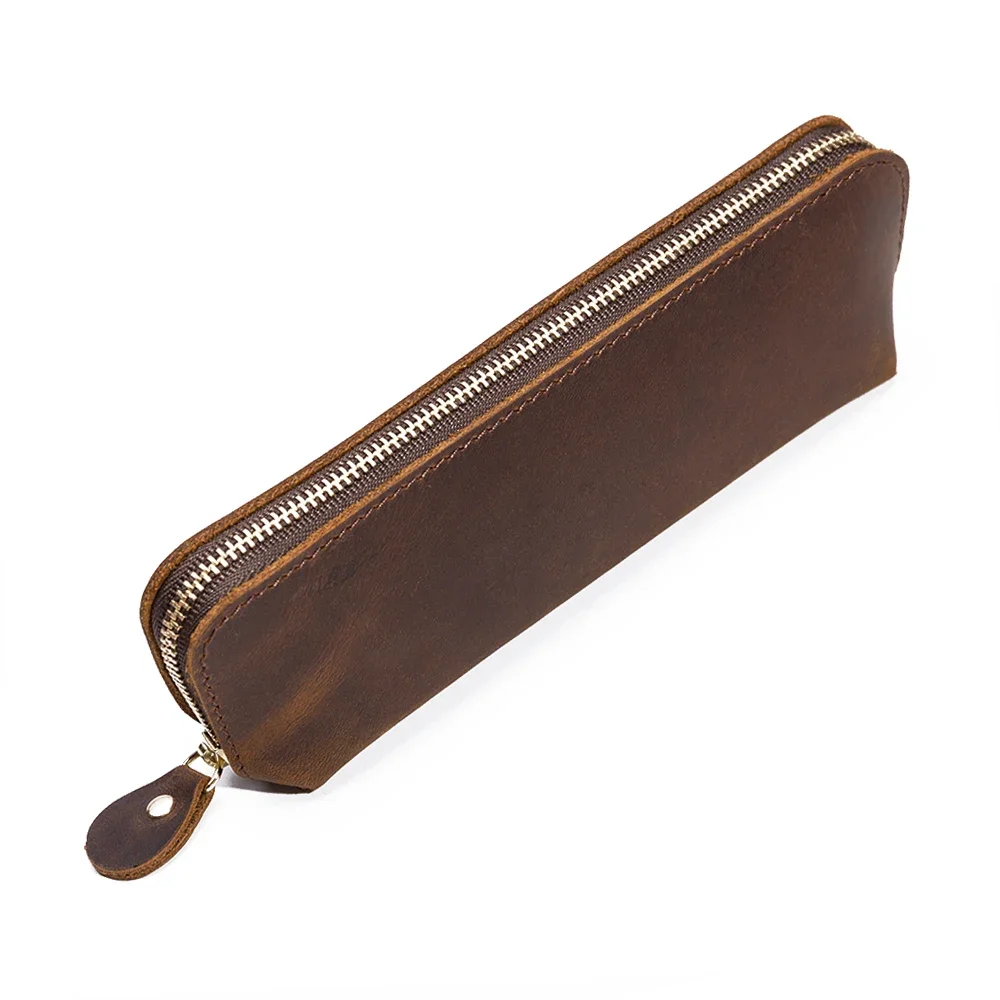 

100% Genuine Leather Pencil Bag Zipper Bag Pen Storage Pouch Handmade Vintage Retro Creative School Stationary Products
