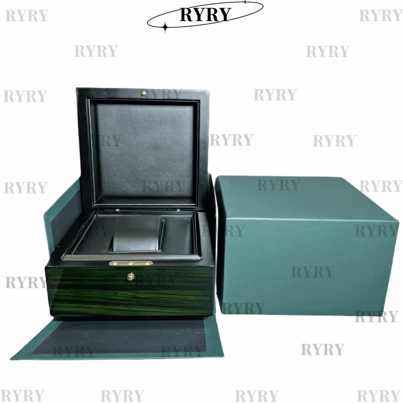 

Square Luxury Quality Green Black Solid Wood Watch Box with Paper Card Label Customized Receive Jewelry Leather Velvet Packaging