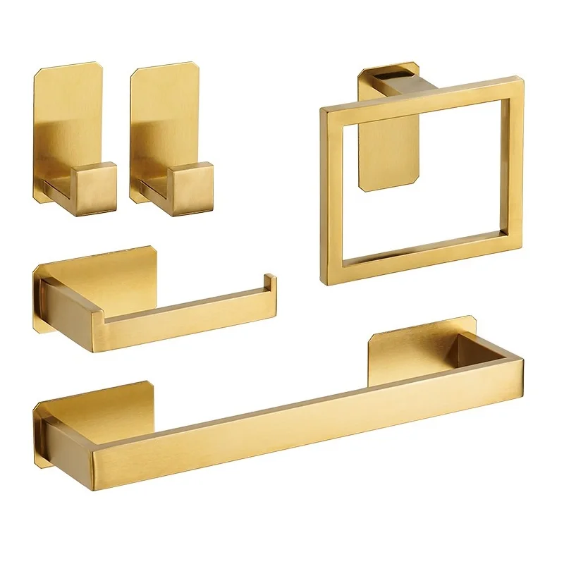 

Towel Holder Golden Bath Hardware Bathroom Rack Self-adhesive Stainless Steel Ring Shelves Hooks New Home Accessories Tissue