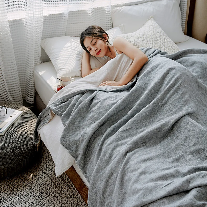 

European Summer AB Siade Solid Cotton Gauze Double Throw Blankets Cool Thin Quilt Sofa Bed Nap Cover Blankets Bedspreads 200*230