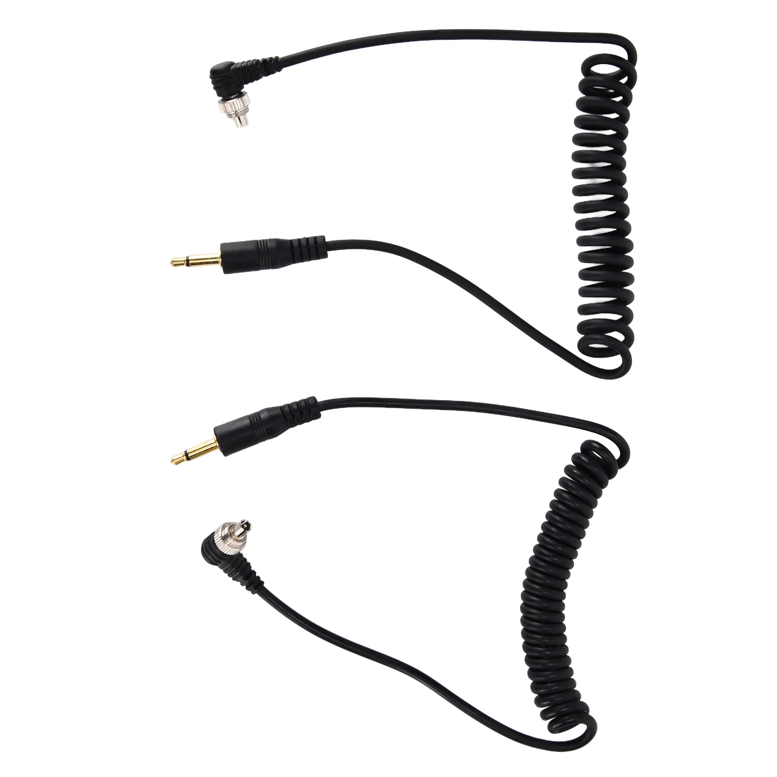 2pcs Universal 3.5mm to Male Flash PC Sync Cable Coiled Cord with Screw Lock for Digital Cameras new