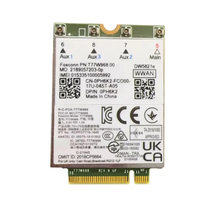 클래식-T77W968 DW5821E X20 4G LTE 모듈 Cat16 기가비트 4G 무선 카드 델 5420 5424 7424 7400 노트북용 +3X안테나