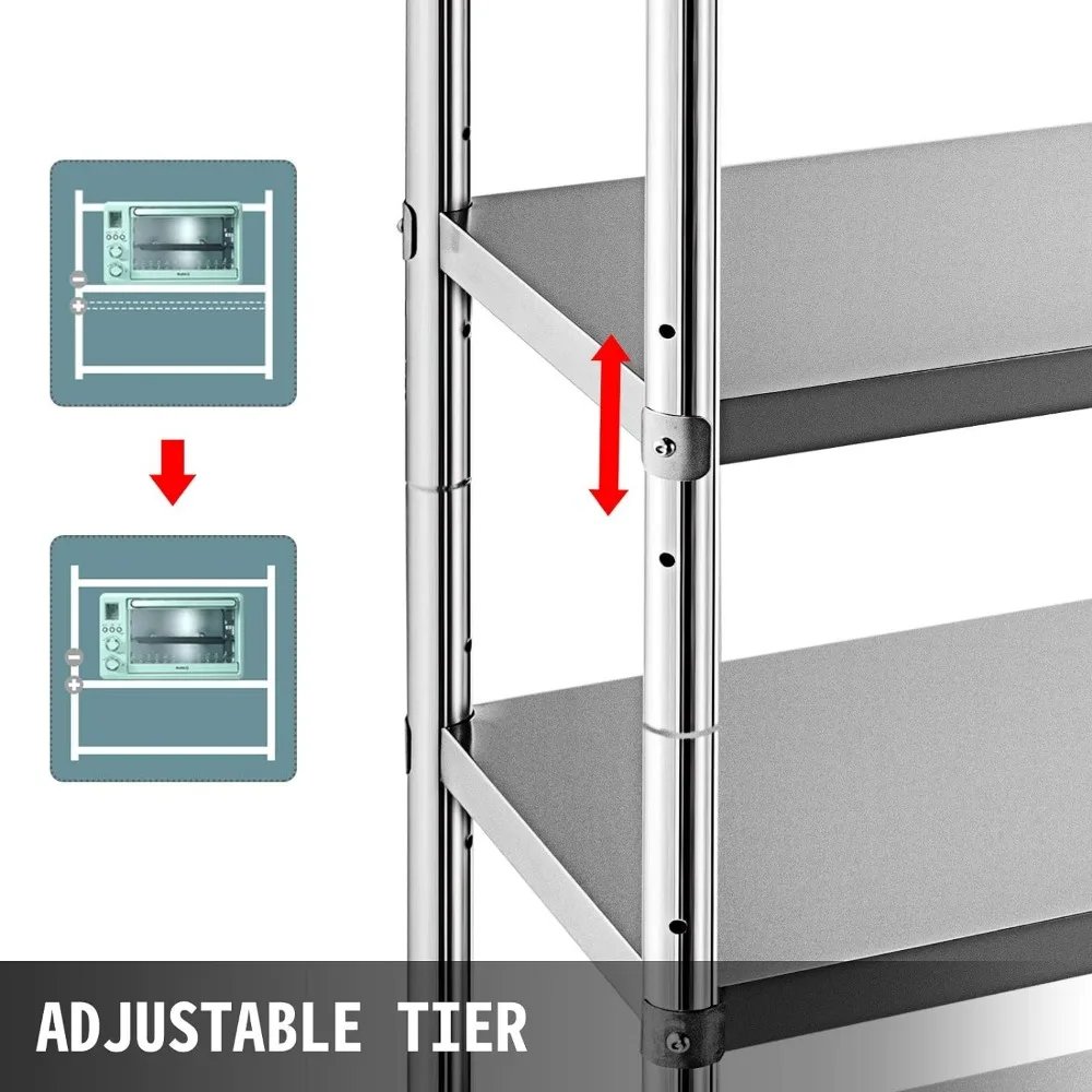 Stainless Steel Shelving 48x18.5 Inch 5 Tier Adjustable Shelf Storage Unit Stainless Steel Heavy Duty Shelving for Kitchen 3