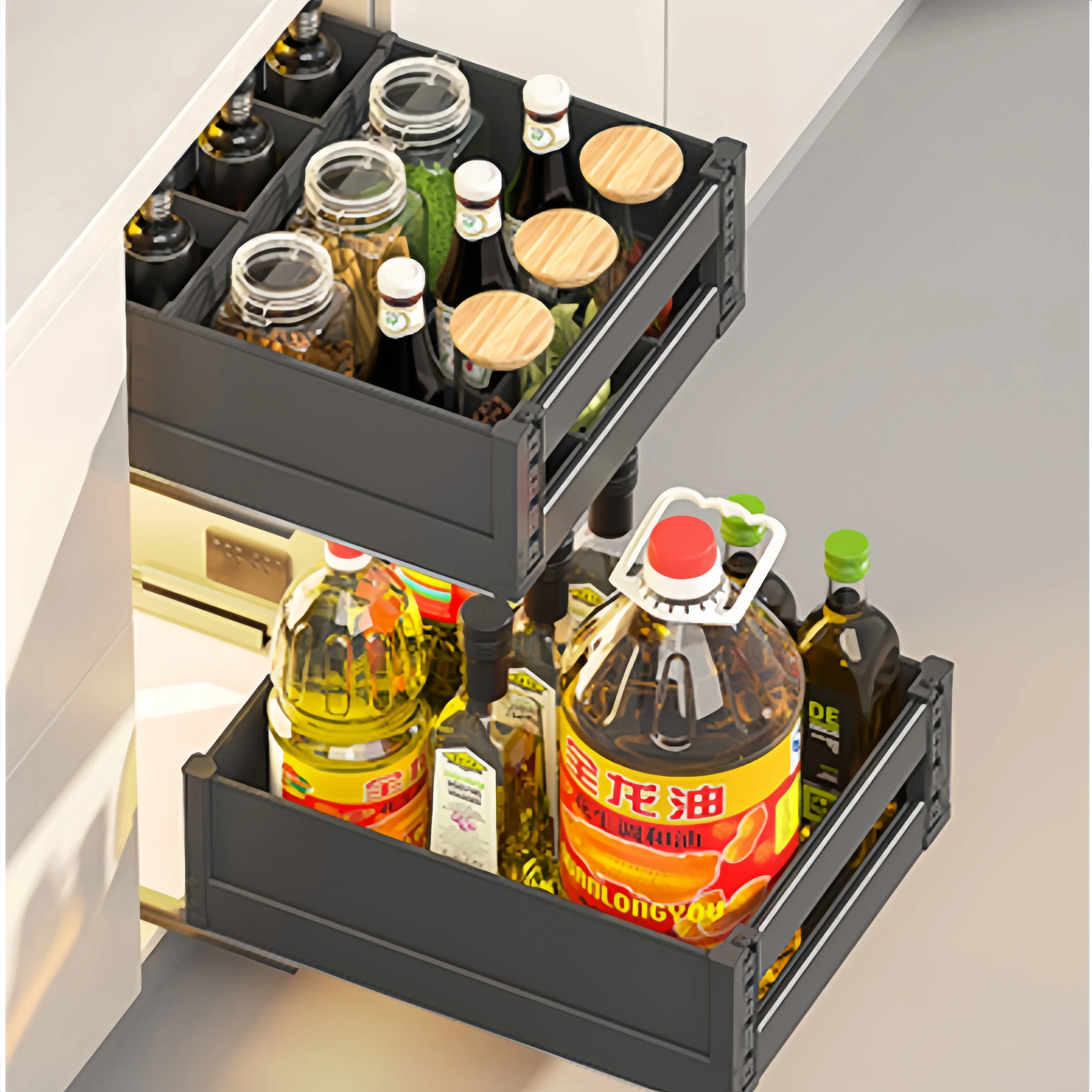 Layered Drawer Seasoning Basket Kitchen Cabinet Seasoning Basket Drawer