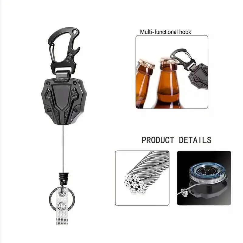 Neuer Ausweishalter mit Karabinerhaken, Taktischer ID-Halter mit Einziehbarer Rolle, Kletterkarabiner, Multifunktionales Zubehör – Detail 13