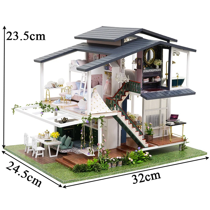 DIY Wooden Doll Houses Monet Garden Casa Miniature Model Kit Villa Dollhouse with Furniture Led Light for Friends Birthday Gifts 6