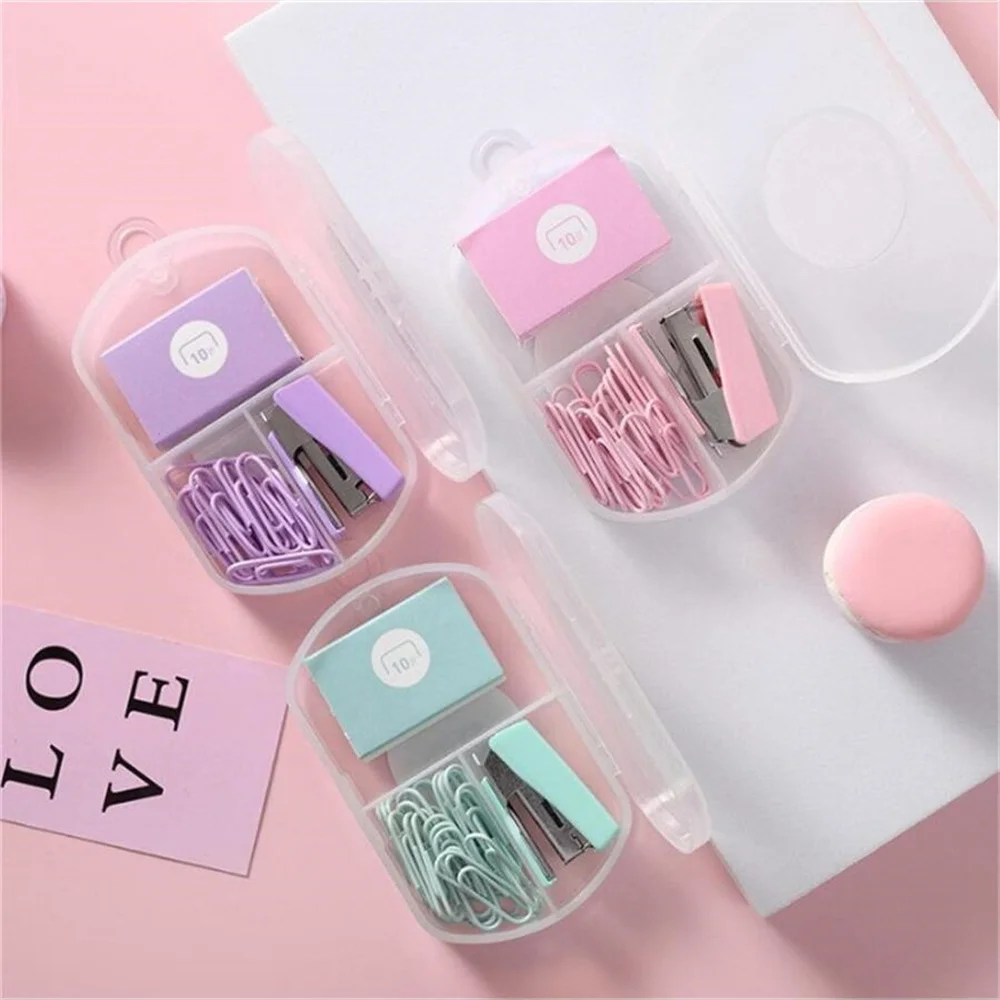 Colorful Morandi Mini Stapler for Paper File Metal Stapler Set Staples Cute Stationerys Kits School Office Binding Supplies