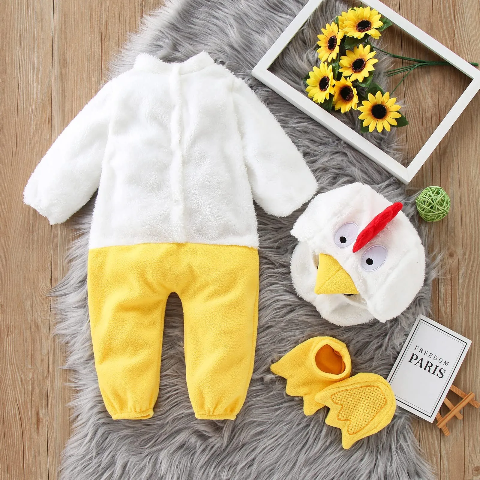 3Pcs/set Baby Chicken Chick Costume for Boys Girls Halloween Easter Fancy Dress Jumpsuit with Shoes Infant Fleece Rompers