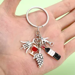 Fashionable Red Wine-Themed Keychain with Wine Glasses, Grapes, and Bottle Opener (Red Wine Keychain)