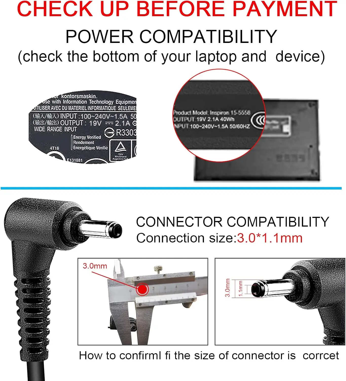 Universal 19V 2.1A Power Adapter Charger