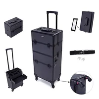 2 in 1 Rolling Makeup Train Case Professional Cosmetic trolley on Wheels Aluminum Nail Cart Cosmetic Suitcase for professional 1