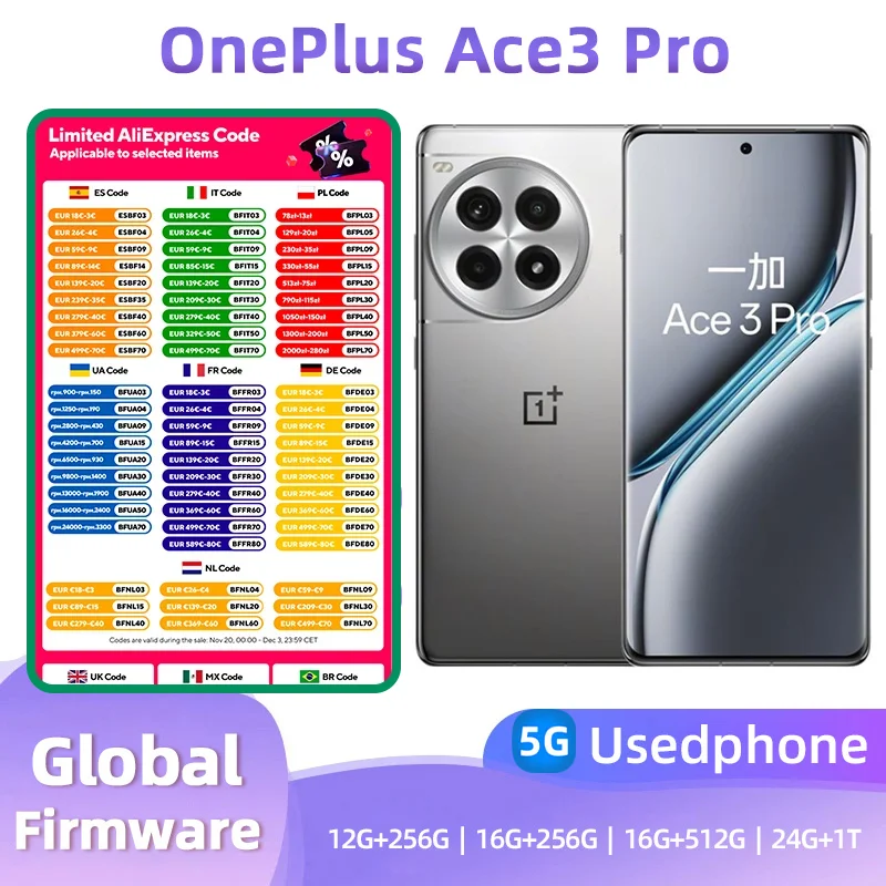 OnePlus Ace3 Pro 5G SmartPhone 6.78 inches 120HZ refresh rate CPU Qualcomm Snapdragon 8 Gen3 50MP Camera 6100mAh used phone