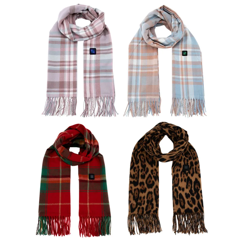 USB Charging Electric Heating Scarf Imitation Cashmere Winter Plaid Warm Electric Scarf 3 Gears Temperature Control Washable 1PC