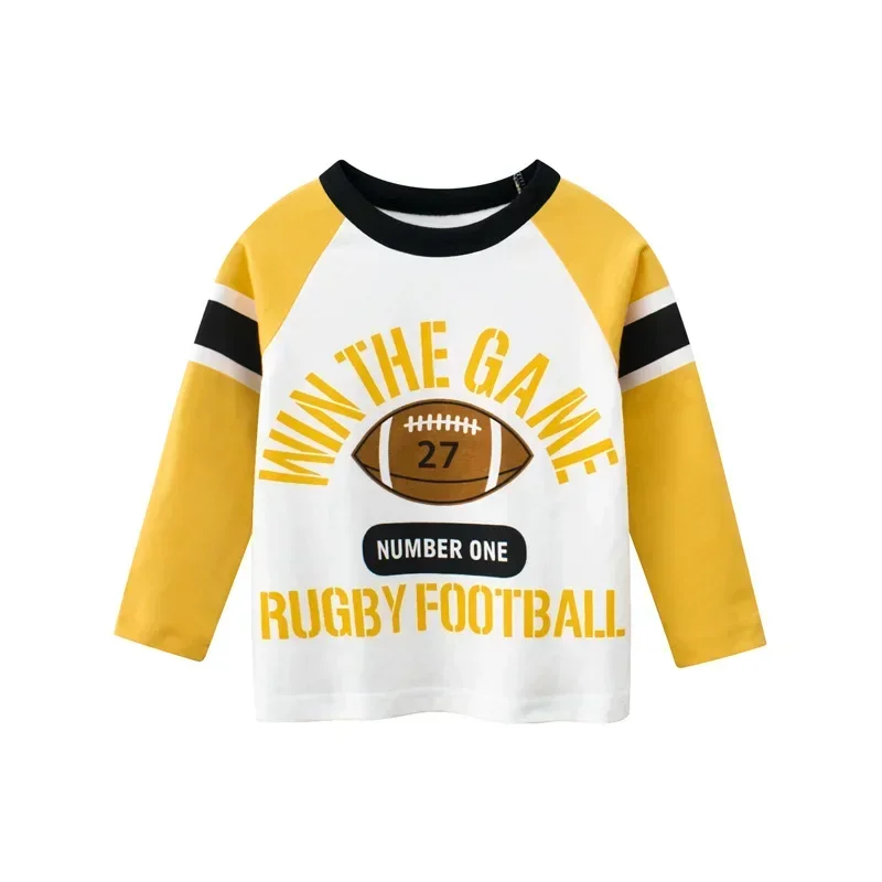 2025 Children's Clothing Autumn New Boys Bottoming Shirt Letters Rugby Print Cotton Kids T-shirt Baby Long Sleeve Tops Tees 4