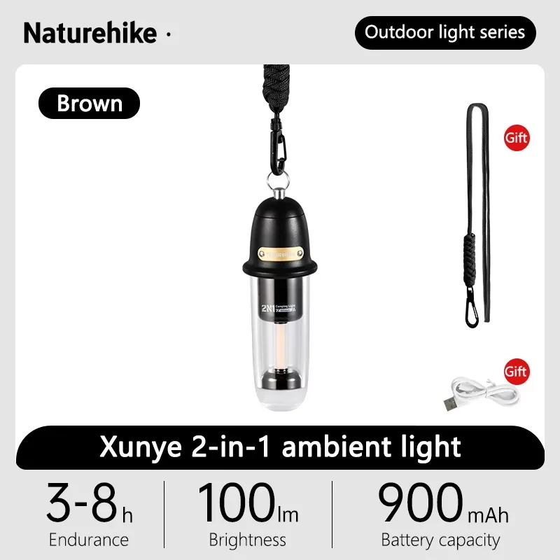 Naturehike Portable Light Camping Torch Waterproof Outdoor Lighting Type-C Ambient Light Hiking Ultralight Flashlight Tent Light