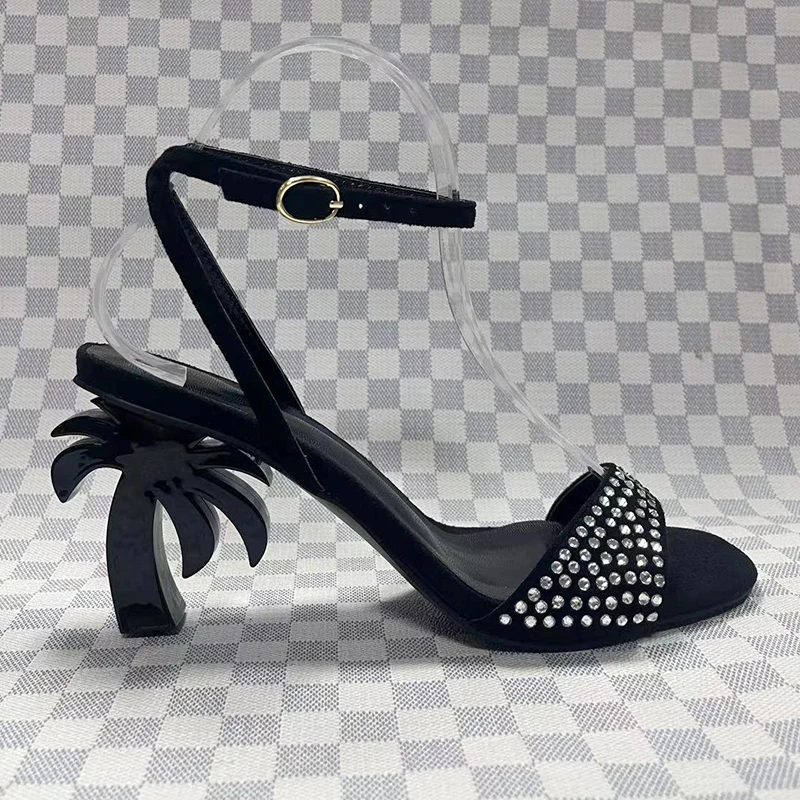 New Fashion Show Style Rhinestones with High Heels and Sandals, Women's Vacation Style Roman High Heels, Irregular Fashion Shoes
