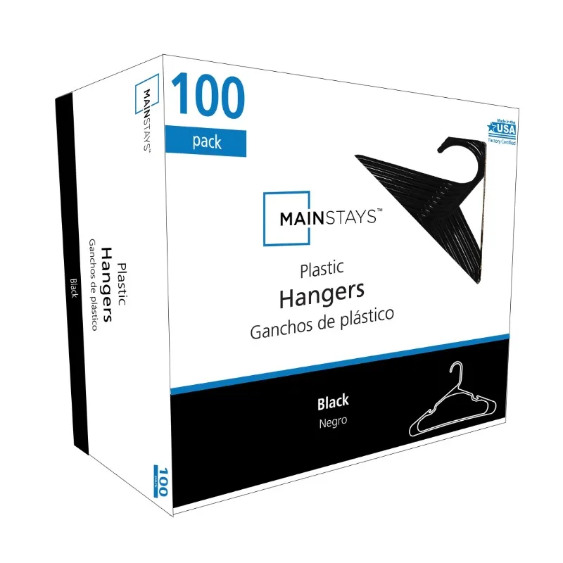 

Mainstays Plastic Notched Adult Hangers for Any Clothing Type, Rich Black 100 Count