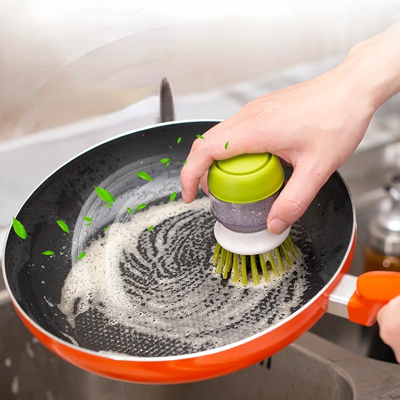 1pc Dish Scrubber Brush with Soap Dispenser Palm Scrubber Wash Tool Holder Soap  Dispenser Brush Dish Washer Random Color - AliExpress