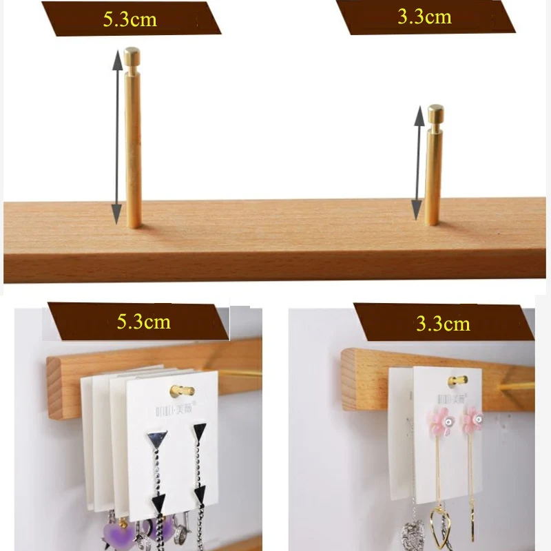 2022 Wooden Hanging Storage 24/33/41/49cm Copper Nails Hanging Wall For Earrings Jewelry Display Stud Necklace Shelf Rack Props