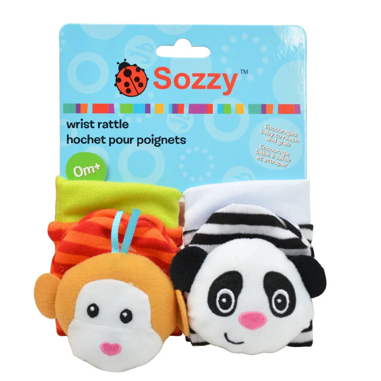 Baby Wrist Band Bell Ring Rattle Socks 2pcs/pair Sozzy Monkey Panda Plush Animal Stuffed Doll Toy Soft Squishy Gifts for Kids