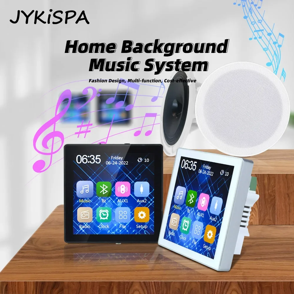 

Bluetooth Wall Amplifier Smart Home Background Music System with Ceiling Speaker PA System Support USB FM for Restaurant Hotel