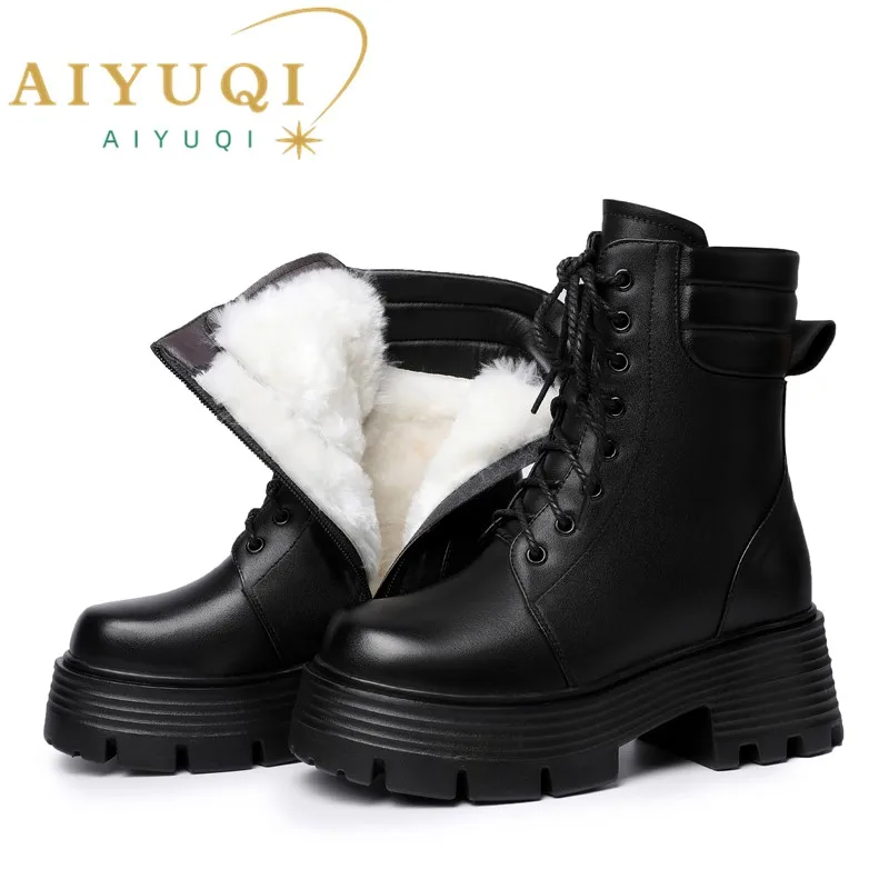 AIYUQI Women Boots Platform High Heel Genuine Leather Large Size