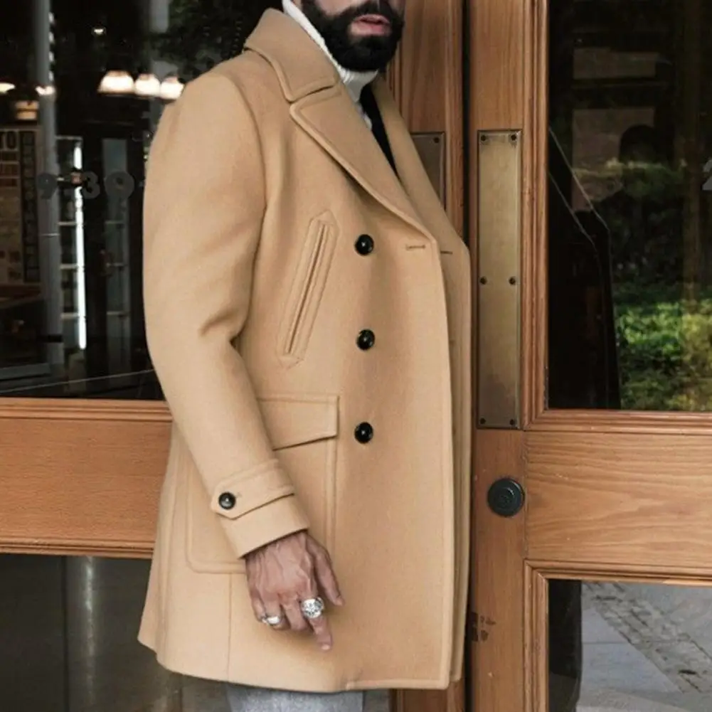 Men Formal Coat Solid Color Windbreaker British Style Double-breasted Trench Coat with Notch Collar Pockets for Men for Fall