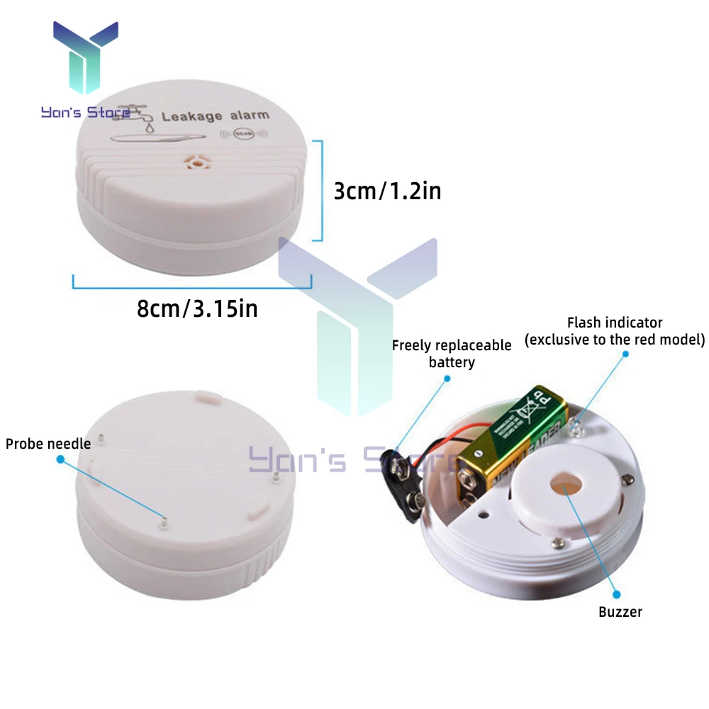 Water Leak Detector Home Alarm Water Leakage Alarm Detector 85dB Independent Water Leak Sensor Detection Flood Alert Overflow Security System