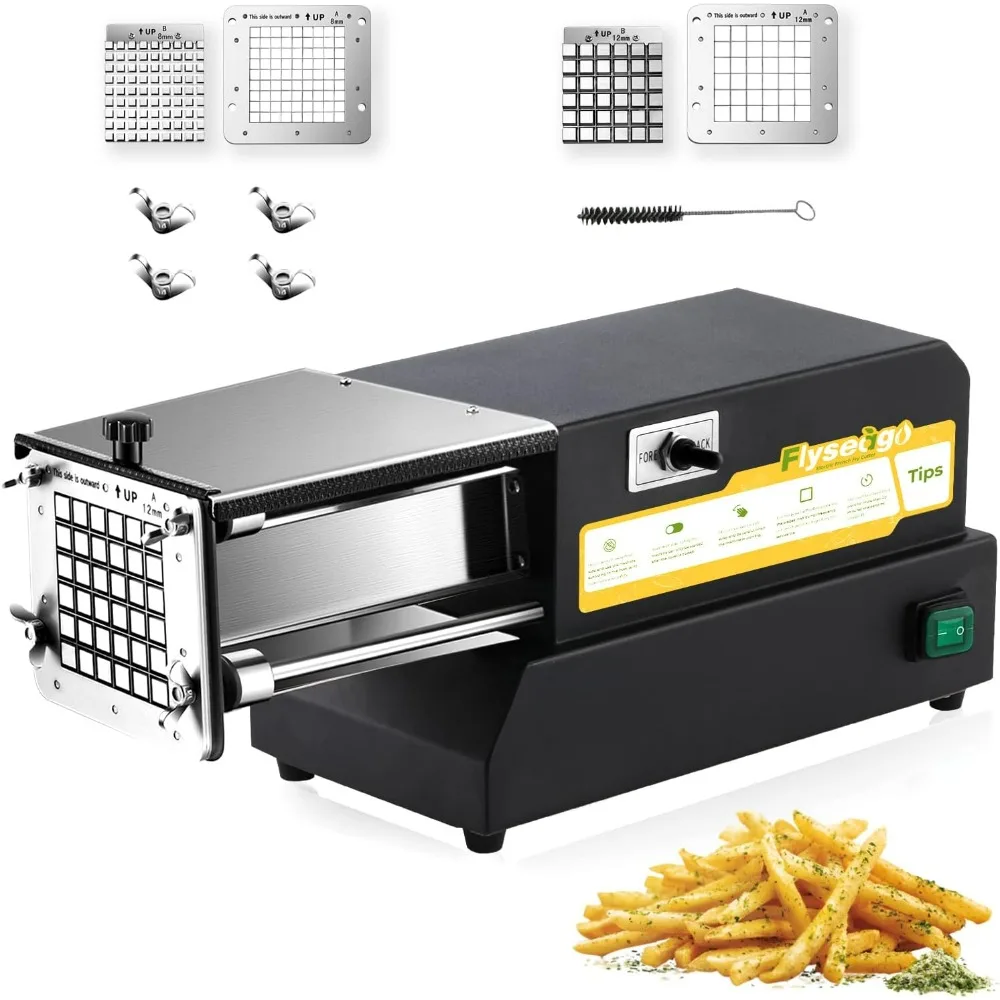

French Fry Cutter Electric Potato Cutter Stainless Steel Professional With 2 Blades For Commercial, Home Use & Cucumbers