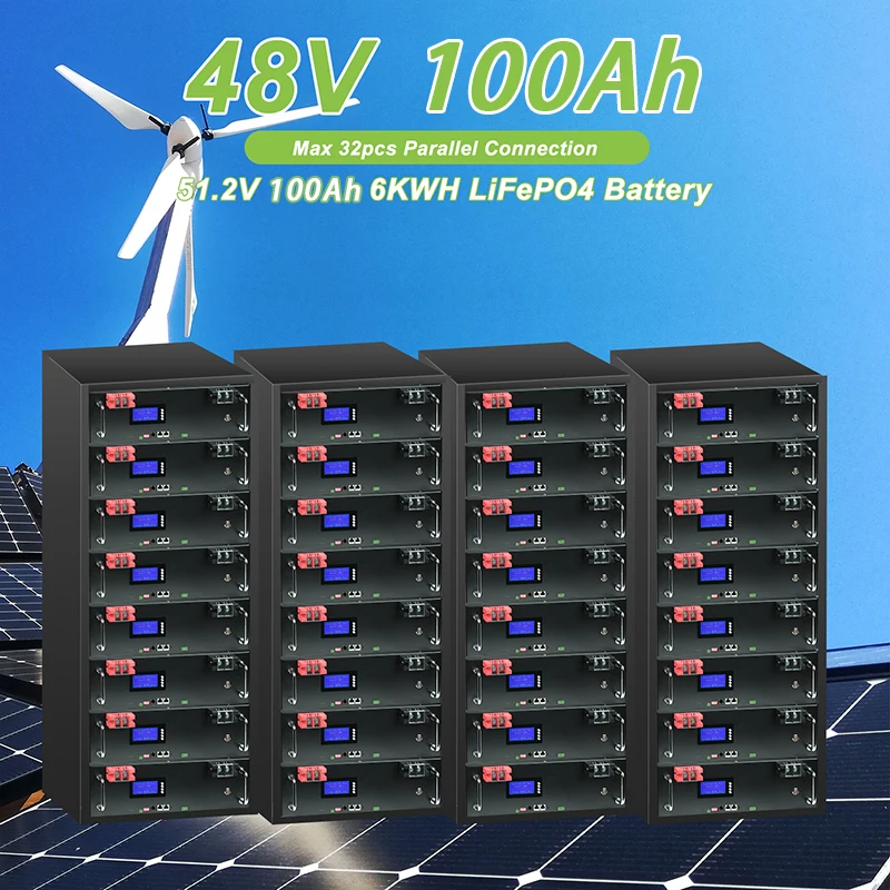 

48V 100Ah 50Ah LiFePo4 Battery 32 Parallel CAN/RS485 Communication Protocol Lithium Iron Phosphate Battery Built-in BMS