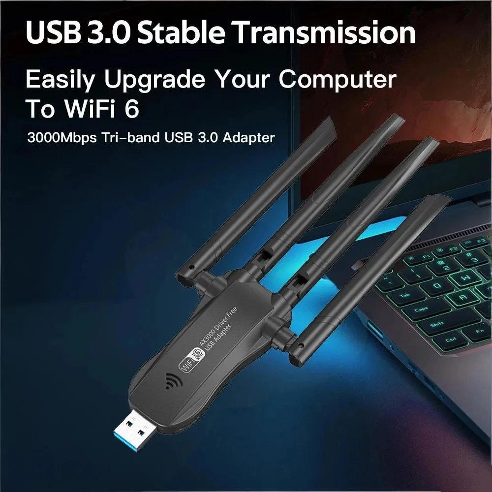 AX3000 USB3.0 WiFi 어댑터 듀얼 밴드 2.4G/5G 802.11AX WiFi 6 네트워크 카드 무선 와이파이 수신기 동글 드라이버 무료 (윈도우10/11 호환)