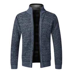 Men's Luxe Knitted Fleece Cardigan Jacket - Autumn Winter Collection - Asian Size  XL (Cardigan01 Blue)