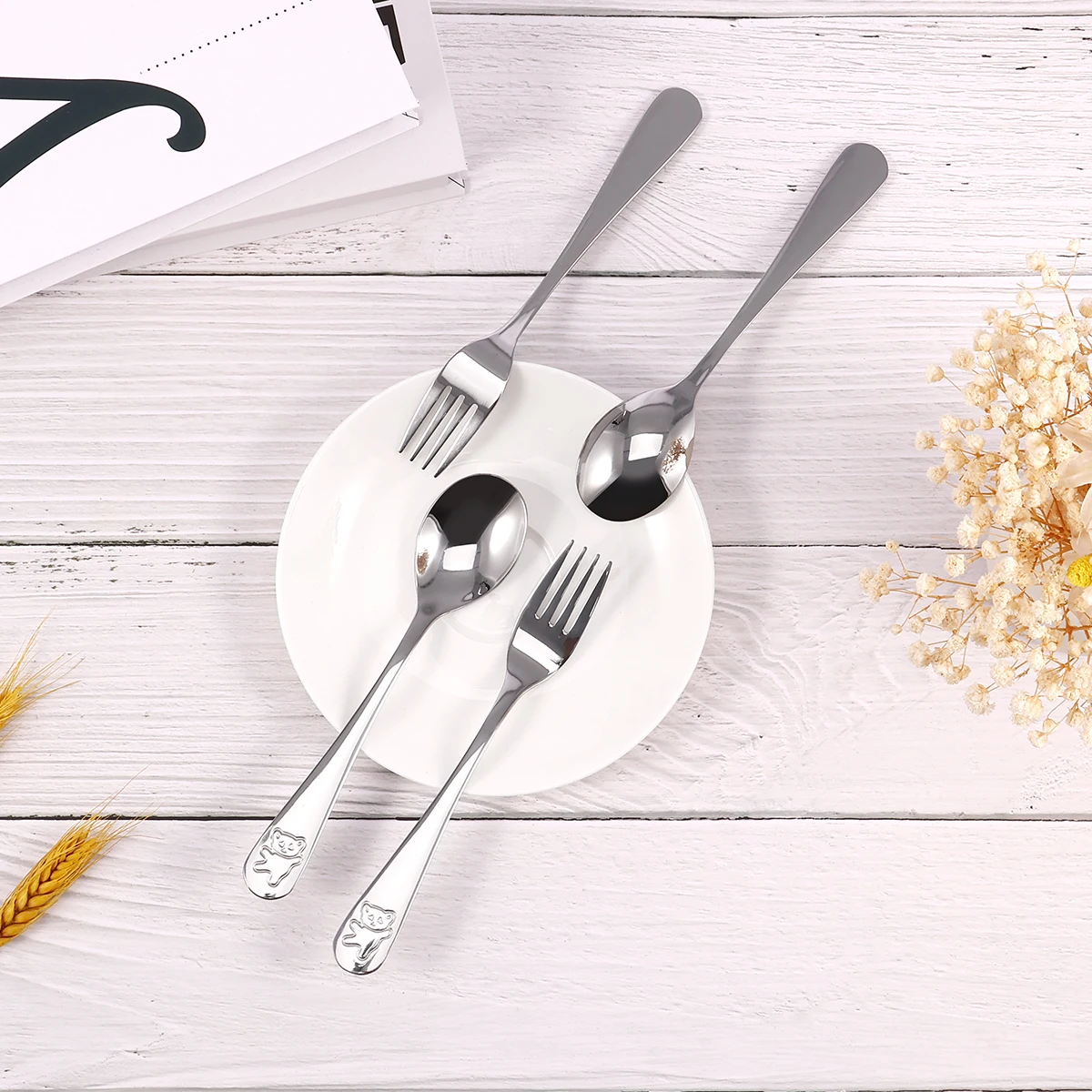Kids Fork and Spoon Set 10Pcs 410 Stainless Steel Dishwasher Safe stainless steel spoon fruit fork silverware set