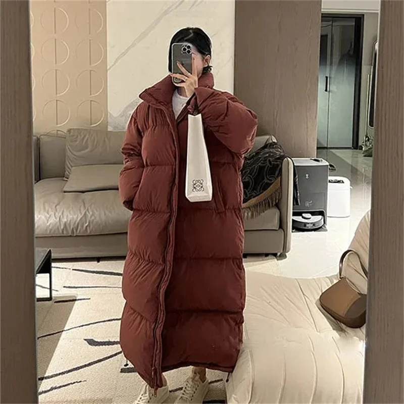 Big White Duck Tall Extra Long Down Cotton Coat Women's Korean Casual Loose and Thickened Original White Duck Down Winter Coat